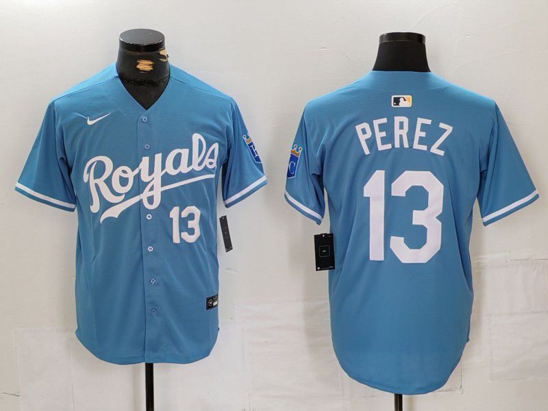 Men Kansas City Royals #13 Perez Blue Light Game 2024 Nike MLB Jersey style 2->kansas city royals->MLB Jersey